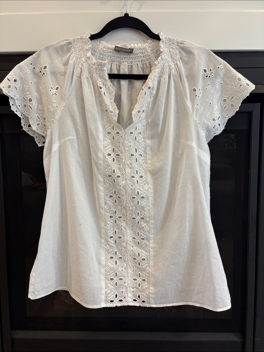 3/$20 Suzy Shier Eyelet Peasant Blouse - White